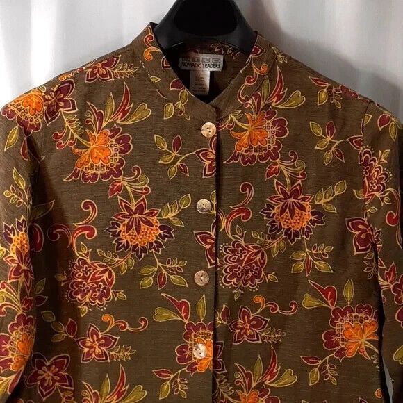 Nomadic Traders size large silk linen floral boxy 3/4 sleeve button front - Picture 2 of 11